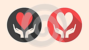 Set of flat hearts icons. Love charity pictograms. Hearts and hands illustrations. 10 eps design.